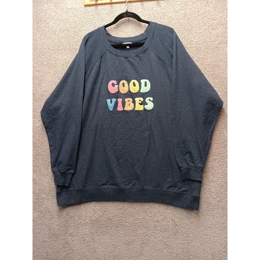 Wildfox Good Vibes Graphic Sweatshirt Navy Blue Women's 2XL Cozy Pullover